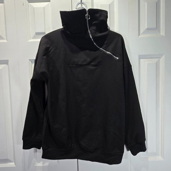 New Women’s Black Neck Zip-Up Loose Fit Casual Sweater – Size Small - Picture 1 of 5